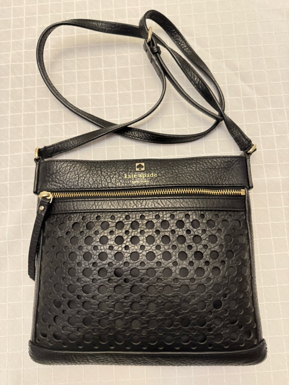 Kate Spade New York Black Perforated Leather Crossbody Bag